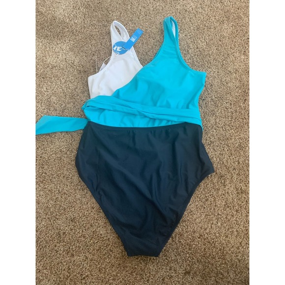 Cupshe One piece Padded Large Color Block Blue White NWT Womens Swimsuit - Picture 2 of 6